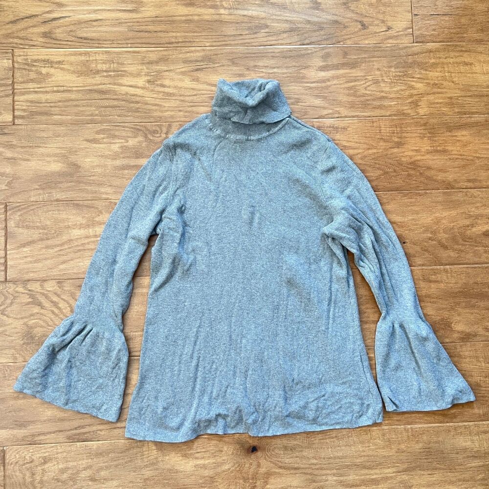 Joan Rivers Sweater Women's Size L Gray Bell Sleeve Turtleneck